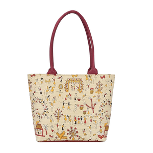 Bolsa de Mano de Lona de Algodón Orgánico Impresa Personalizada de Alta Calidad con Asa de Cuero, Cremallera Superior y Bolsillo Interior con Cremallera, Personalizable - Product Image 1