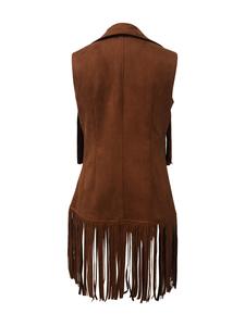 Vestes en daim pour femmes printemps & automne Couleur unie Bordure à franges <span class=keywords><strong>Mi</strong></span>-<span class=keywords><strong>longue</strong></span> Rétro Western Cowgirl <span class=keywords><strong>Sans</strong></span> manches Décontractées - Product Image 6