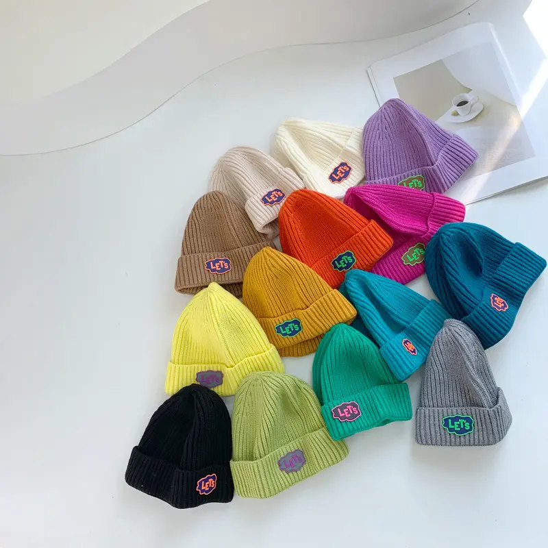Cappelli per bambini carini all'ingrosso Kid Warm Hat color Winter Letter Hats Knit Beanie