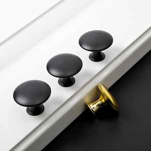 Single-hole Round Pull Handle for Golden Cabinet Kitchen Wardrobe Doors-Zinc Alloy + Iron Durable Furniture Hardware <b>Black</b> - Product Image 4