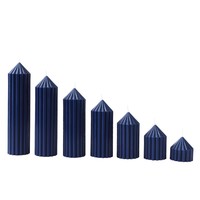 Lilin Pilar Geometris Bergaris Vertikal Biru Dongker dengan Ujung Piramida, Lilin Dekoratif Berbahan Lilin, Logo Kustom, Dekorasi Meja Pernikahan & Rumah