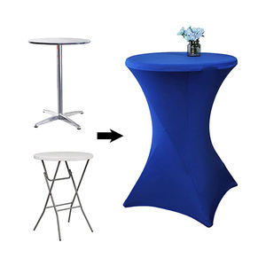 Nappe ronde bleue personnalisable en tissu tricoté réutilisable pour les banquets en plein air Couverture extensible dorée pour les fêtes - Product Image 6