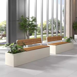 Outdoor Park Bench Combined Mall Planter Box Wrought Iron <strong>Plastic</strong> Wood Bench Customizable Waiting Chair With Flower <strong>Trough</strong> - Product Image 1