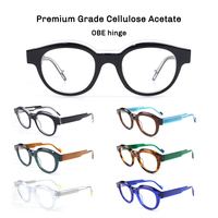 Gafas Ópticas Redondas Retro Unisex, Armazón de Acetato Mazzucchelli, Bisagra OBE, Lentes de Nailon con Protección Contra la Luz Azul, Gafas Graduadas