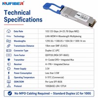 Transceiver Fibre Optique QSFP28 100GBASE-LR4 10km LC SMF DDM Température Industrielle Étiquette Personnalisée Vente en Gros Usine Approvisionnement en Vrac