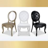 Chaise Louis en résine à dossier ovale, blanche et dorée, disponible en plusieurs couleurs, idéale pour les événements - Offre Spéciale