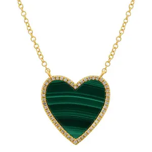 Delicate genuine gemstone sterling silver necklace diamond malachite onyx turquoise heart gemstone necklace