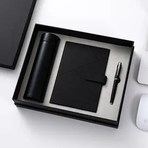 Wholesale Corporate Leather Notebook Gift Sets With Bottle Customizable Luxury A5 Diary Note Book Gift Box With Pen And USB