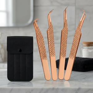 Curved tip lash tweezers Straight tip eyelash <b>tools</b> Stainless steel lash extension Precision beauty tweezers <b>set</b> - Product Image 4