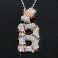 Pendentif Lettre Hip Hop Iced Out en Argent Sterling S925 Moissanite, Collier Personnalisé Initiale et Numéro, Chaîne Maille Cubaine, Vente en Gros OEM