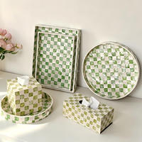 Ensemble de plateaux en nacre naturelle à motif vert, plateau de rangement luxueux fait main avec fonction de rangement de bureau intégrée