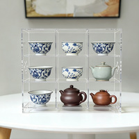 Support de rangement multifonctionnel en acrylique transparent à trois niveaux pour service à thé, plateau carré et porte-tasses, non pliable