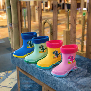 كرتون ديناصور مقاوم للماء حذاء مطر للأطفال بطانة مخملية دافئة قابلة للفصل مانعة للانزلاق طوال الموسم للتخييم في الهواء الطلق - Product Image 3