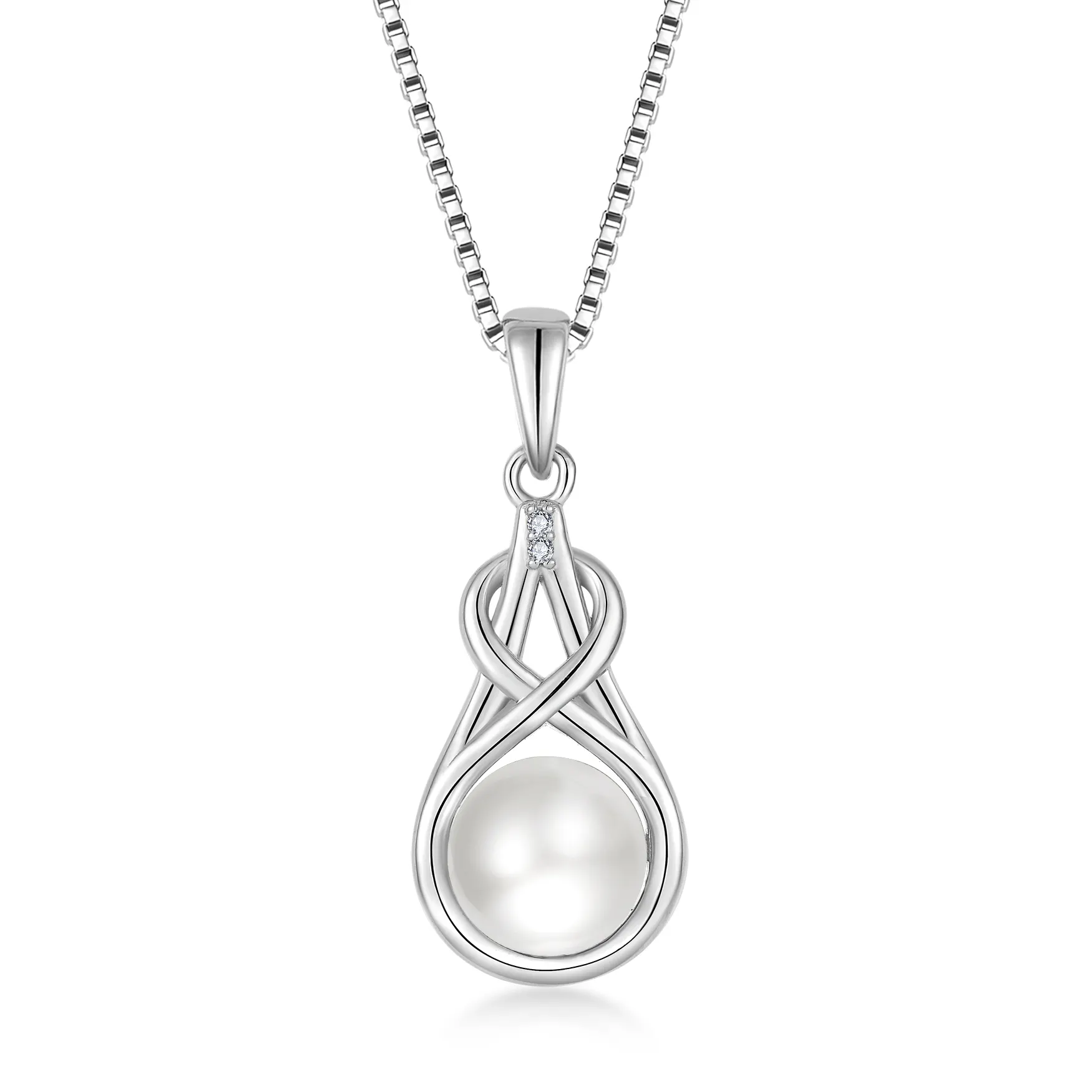 Cadena de caja hecha a mano de alta calidad, collar de perlas de agua dulce de naturaleza infinita de Plata de Ley 925 para mujer