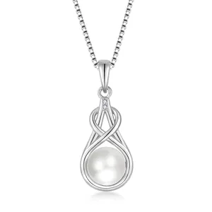 High Quality Handmade Box Chain 925 Sterling Silver Infinity Nature Freshwater Pearl Necklace for Women