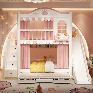 Letto a Castello <span class=keywords><strong>per</strong></span> Bambine Stile Principessa in Legno con Scivolo e Contenitore Ecologico <span class=keywords><strong>per</strong></span> la Cameretta delle Ragazze - Product Image 1