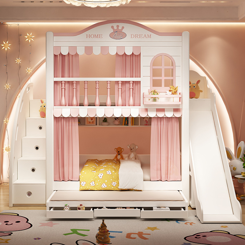 丈夫でスタイリッシュなプリンセスの城のベッド。お子様の快適さと安全