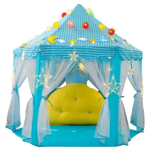 थोक casttle तम्बू-नीले लड़कियों राजकुमारी महल खेलने तम्बू के साथ इनडोर और आउटडोर तम्बू बच्चों Casttle स्टार रोशनी