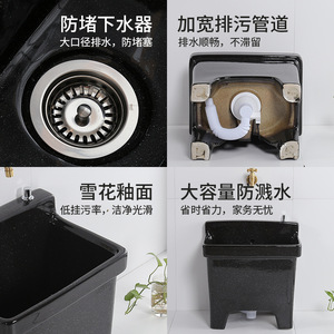 Black Ceramic Floor Standing Sink Rectangular Basin For Bathroom And Balcony With Gold Plated Faucet <b>Mount</b> Single Hole - Product Image 4