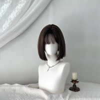 Perruques synthétiques mates de 12,6 pouces, style Lolita japonais, coupe bob courte pour femme, avec frange aérienne, effet mouillé, couvrant entièrement la tête