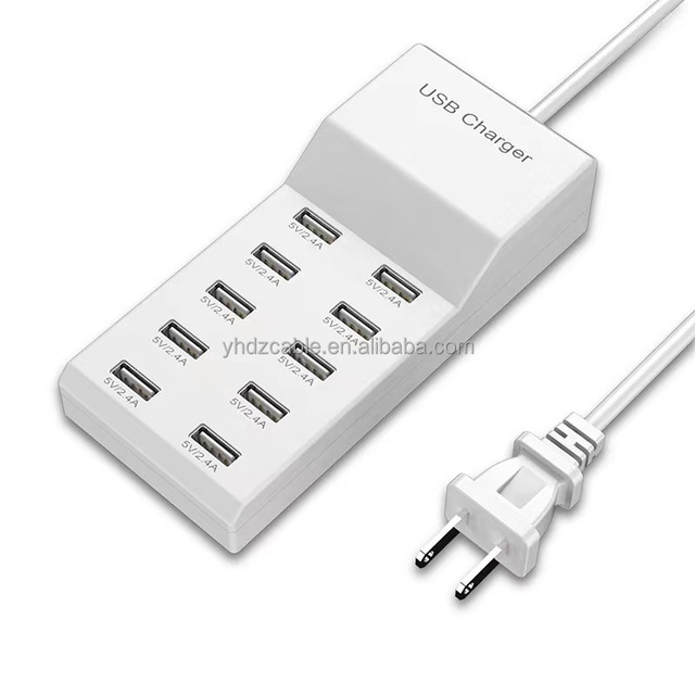 High-Speed 10-USB QC2.0 Quick Charger Desktop Wall Adapter with 5V/2.4A Output Short Circuit Protection for Mobile Phones