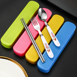 Ensemble de couverts portables écologiques réutilisables pour enfants, idéal pour le camping et les voyages, comprenant fourchette, cuillère et baguettes - Product Image 4