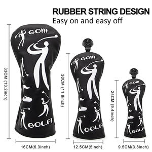 OEM Black Golf Wood Headcover Set Driver Fairway Hybrid <b>Head</b> <b>Cover</b> PU Leather Wood Headcovers for 460cc Drivers - Product Image 2