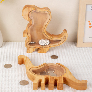 Hucha de madera con diseño de dinosaurio de dibujos animados para niños, decoración de escritorio, caja de dinero de madera maciza, edad de 2 a 4 años - Product Image 1