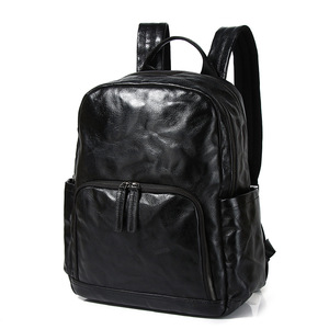 Genuine Leather <b>Backpack</b> <b>Large</b> Capacity Solid Color Business Travel Men's <b>Backpack</b> Breathable Interior Zipper Pocket - Product Image 5