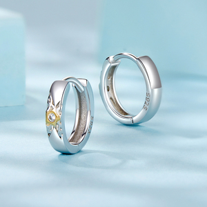 Orecchini a cerchio celeste in argento 925 e oro Sterling gioielli da festa a forma di stella per donne romantico <span class=keywords><strong>notte</strong></span> <span class=keywords><strong>cielo</strong></span> raffinato regalo SCE1844 - Product Image 3
