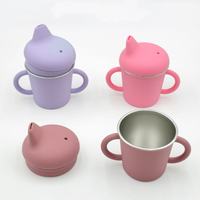 Nouveaux produits : Tasse à bec pour bébé avec acier inoxydable 304 et silicone de qualité alimentaire, double poignée, bec de canard, pour tout-petits
