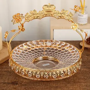 Runde dekorative Teller Tisch hochzeits anzeige Golden Plated Serviert ablett Metall kuchen und Wüsten fruchtschalen