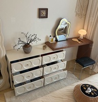 Meuble de toilette moderne éclairé en bois massif avec armoire de rangement à coins arrondis anti-choc pour chambre et salle de bain