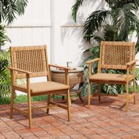 Ensemble de 2 chaises de salle à manger d'extérieur en bois d'acacia, fauteuils avec dossier en osier et rangement, style ferme, pour bureau, jardin, balcon