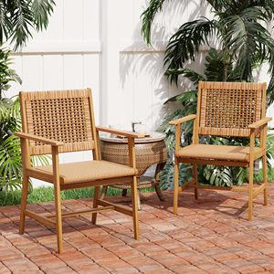Acacia gỗ ăn uống ngoài trời ghế Bộ 2, ghế bành với lưu trữ wicker trở lại thiết lập, farmhuse phong cách Gỗ Tếch bàn sân ban công - Product Image 1