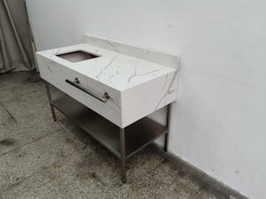Mobile <span class=keywords><strong>Bagno</strong></span> Commerciale per Hotel, Freestanding, con Top in Quarzo, Struttura in Acciaio Inox, Moderno, con Lavabo e Vano Contenitore Aperto - Product Image 2