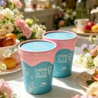 Vasos/Tazones de Papel para Helado y Yogur de Doble Pared con Impresión Personalizada y Tapas de Papel para Alimentos Congelados y Comida para Llevar