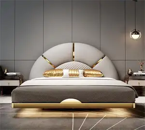 Mobili da camera da letto moderni di lusso letto matrimoniale in pelle morbida Queen Nordic Brown Wedding Bed