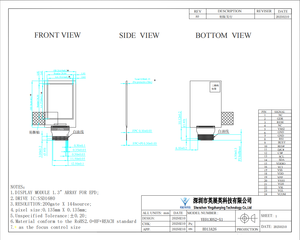 Двухцветный электронный дисплей YZY 1,3 дюйма, разрешение 144x200, 24-контактный интерфейс SPI, ультратонкий экран E-Ink, светодиодная подсветка, драйвер SSD1680 - Product Image 4