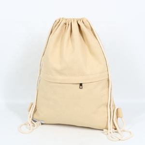 กระเป๋าผ้าใบผ้าฝ้ายธรรมชาติแบบใช้ซ้ำได้และทนทานกระเป๋ากีฬาสำหรับไปยิมกระเป๋าเป้สะพายหลังมีซิป - Product Image 6