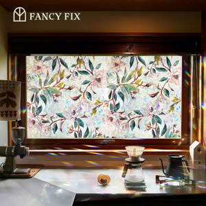 Fancyfix Magnolia Arco Iris flor patrón Arco Iris 45x200CM ventana se aferra PVC ventana calcomanías estática no adhesivo - Product Image 5