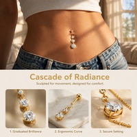 Anneau de nombril en acier inoxydable 316L, barre incurvée avec 3 pendentifs en CZ transparents, bijoux de piercing hypoallergéniques