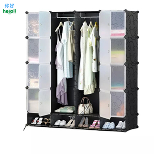 <span class=keywords><strong>Rangement</strong></span> moderne pour vêtements suspendus armoire Portable en plastique 3 colonnes meubles de chambre à coucher 12 portes avec autocollants - Product Image 2