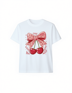 T-Shirt Unisex con Stampa di Ciliegie Rosa, Manica Corta in Morbido Cotone, Vestibilità Regolare per Tutte le Stagioni, San Valentino, Capodanno - Product Image 1