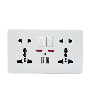 Leishen Light Switch Button 1 Gang 2 Way Wall Socket 13A Home Household Multi EU Wall Universal Socket with 2 USB Ports