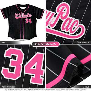 Custom Black Pink-<b>Light</b> Gray Stripe Fashion Design Full Button Authentic Baseball Jersey - Product Image 5