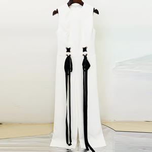 Bettergirl 2024 bahar serisi yeni avrupa ve amerikan yıldız moda kurdele bağı-up kolsuz geniş bacak tulum - Product Image 4