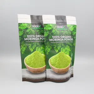 full color printed customized doypack 100 gram 150 gram moringa powder pouch supplement packaging stand up food bags