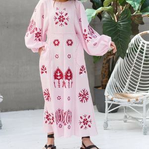 Robe élégante en coton et lin personnalisable, col rond, style décontracté, manches longues, robe midi d'été pour femmes - Product Image 4