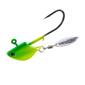 Leurre rotatif composite vert-jaune avec tête de pêche et hameçon pour la pêche au bar et au fond - Product Image 1